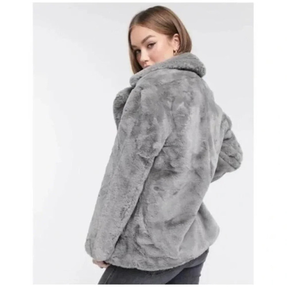 BlankNYC Faux Fur Notched Lapel Oversized Teddy Jacket Cozy Coat Gray  Small S - Picture 1 of 9